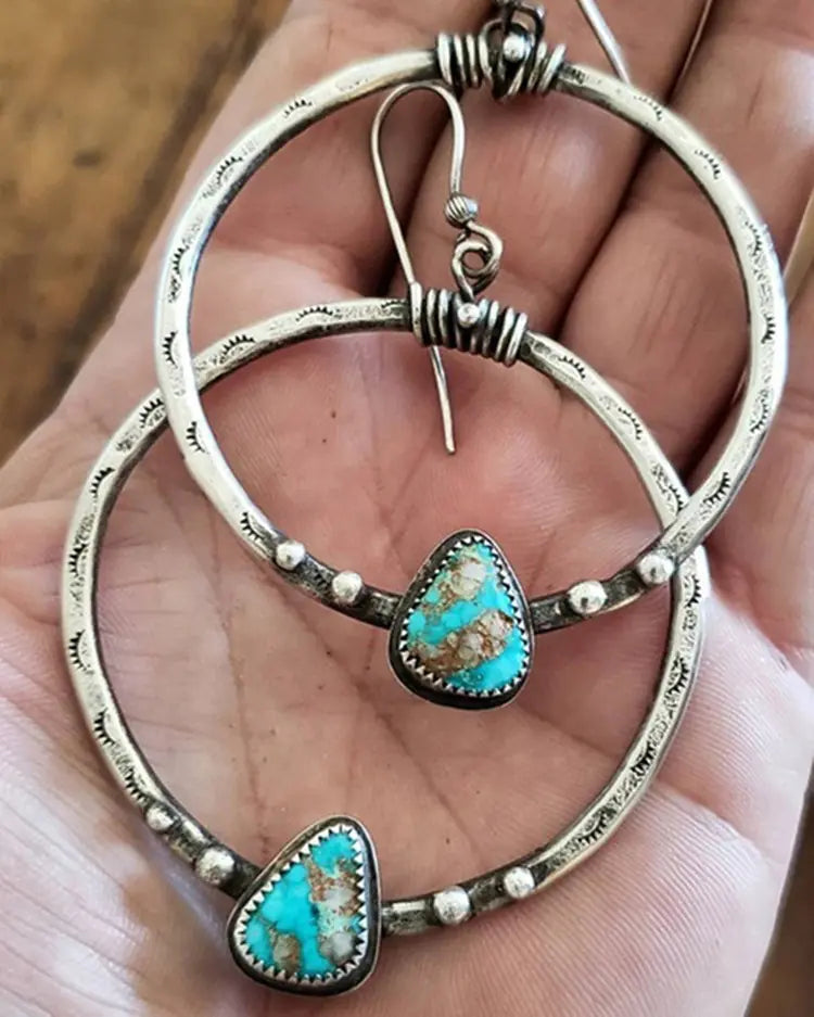 Vintage Inspired Turquoise Long Drop Earrings