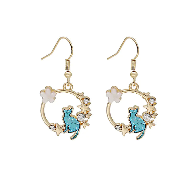 Cute Kitten Circle Dangle Earrings