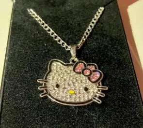 Hello Kitty Cat Pink Bow Diamanté Pendant Necklace
