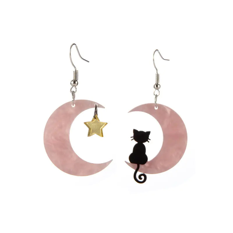Mystic Moon & Star Kitty Earrings