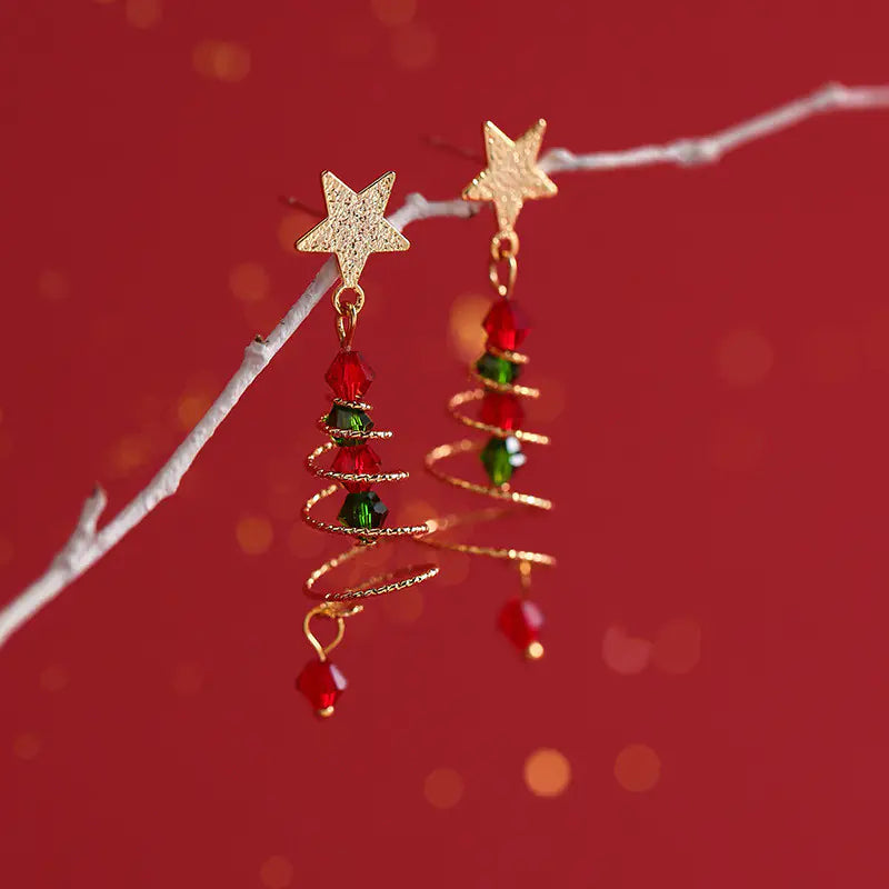 Festive Starlight Needle Christmas Tree Earrings