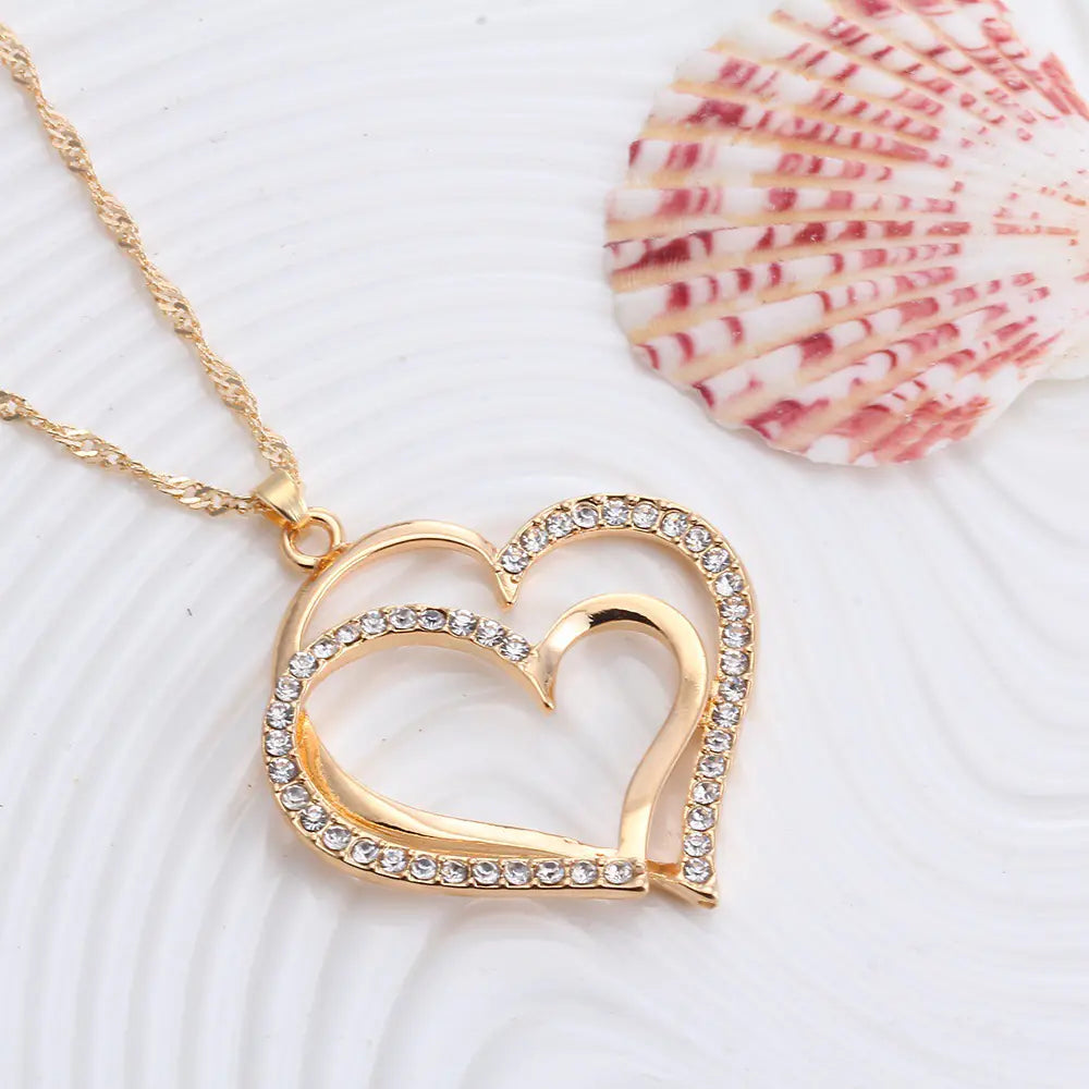 Twin Hearts Earrings and Necklace Jewelry Set
