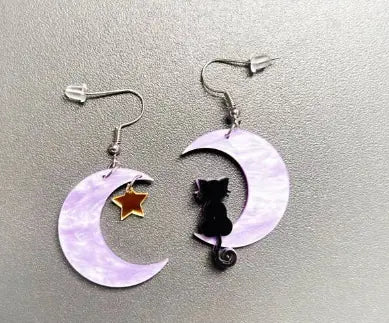 Mystic Moon & Star Kitty Earrings