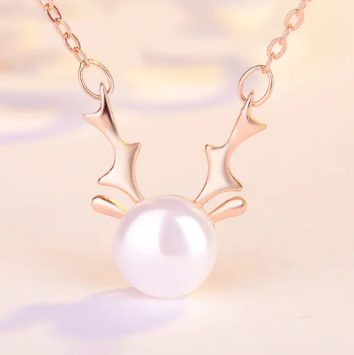 Winter Wonderland Reindeer Pearl Necklace - Christmas Gift!