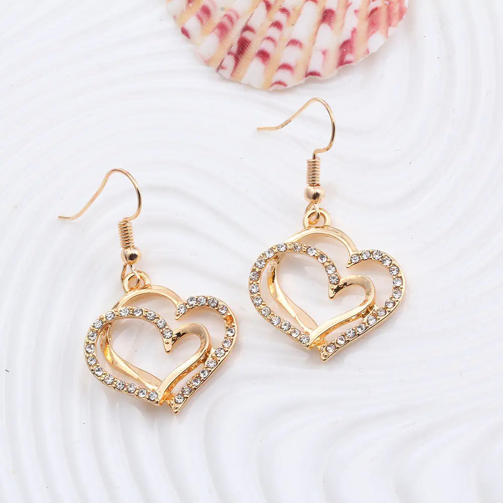 Twin Hearts Earrings and Necklace Jewelry Set