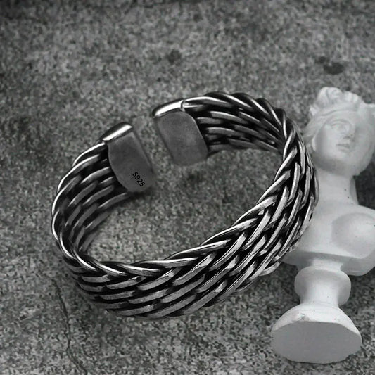Men's Silver Handwoven Braided Bangle Bracelet - Christmas Gift!
