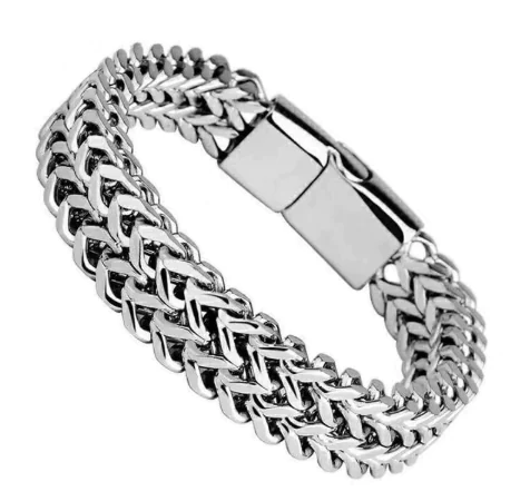 Men's Silver Handwoven Braided Bangle Bracelet - Christmas Gift!