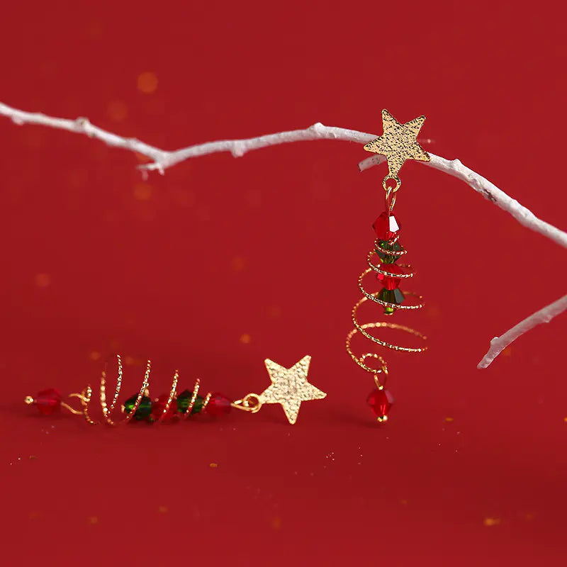 Festive Starlight Needle Christmas Tree Earrings