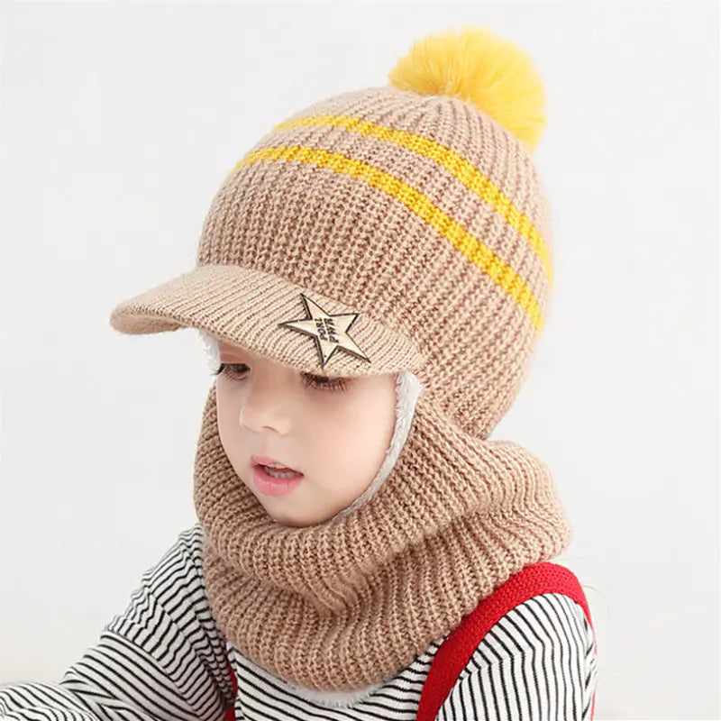 WinterWhimsy Kids Velvet Lined Hat & Neck Warmer One-piece Duo