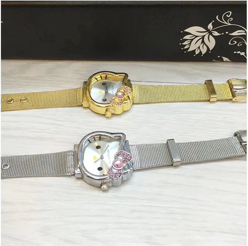 Hello Kitty Cat Steel Band Quartz Watch