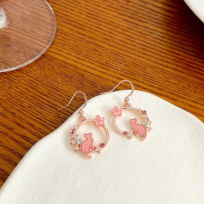 Cute Kitten Circle Dangle Earrings