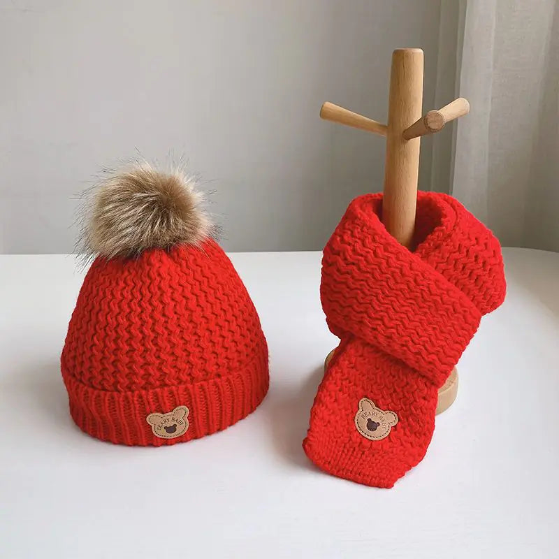 Snuggle Cub Children's Winter Hat and Scarf Set for Boys and Girls