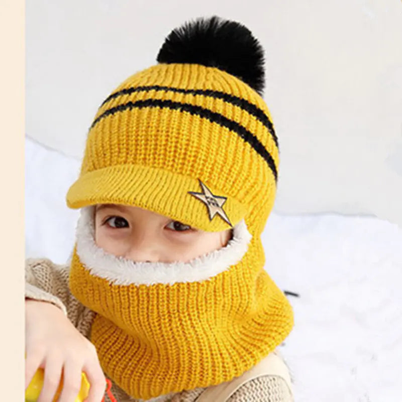 WinterWhimsy Kids Velvet Lined Hat & Neck Warmer One-piece Duo