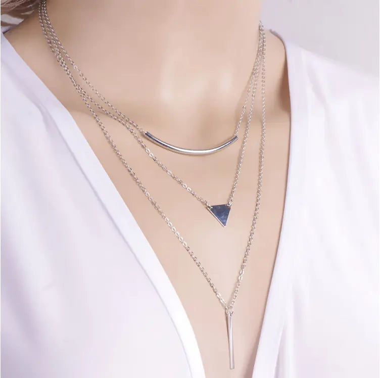 Multilayer Strip and Triangle Tube Pendant Necklace