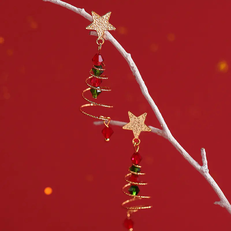 Festive Starlight Needle Christmas Tree Earrings