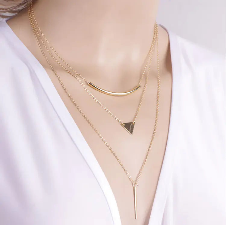 Multilayer Strip and Triangle Tube Pendant Necklace