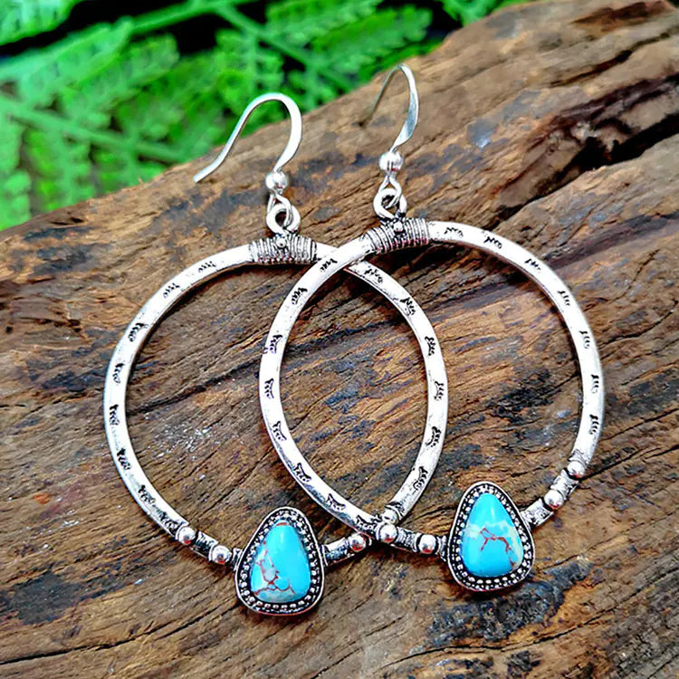 Vintage Inspired Turquoise Long Drop Earrings