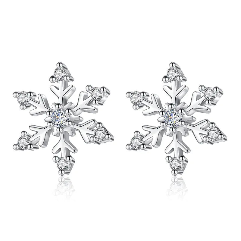 Festive Glow Diamond Snowflake Silver Earrings