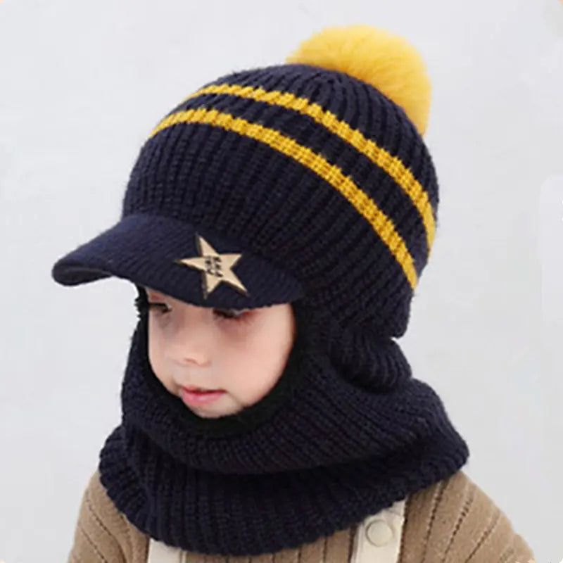 WinterWhimsy Kids Velvet Lined Hat & Neck Warmer One-piece Duo