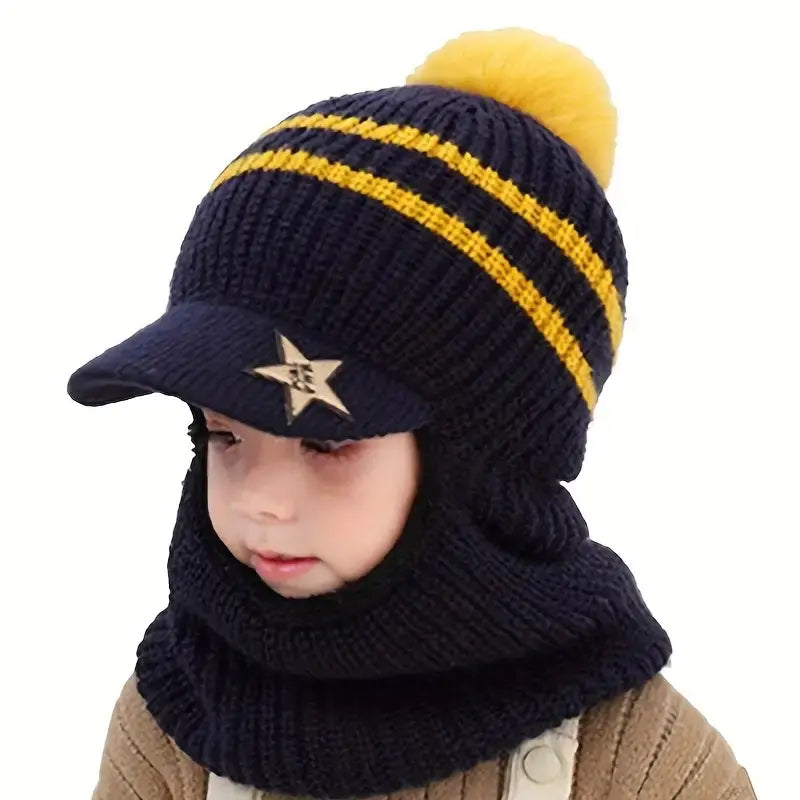 WinterWhimsy Kids Velvet Lined Hat & Neck Warmer One-piece Duo
