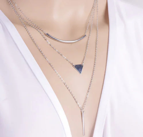 Multilayer Strip and Triangle Tube Pendant Necklace