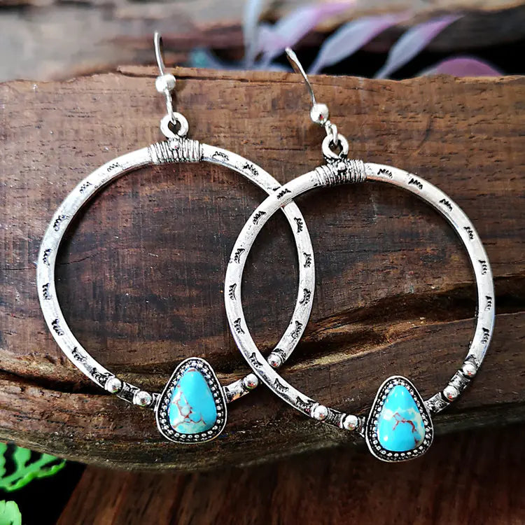 Vintage Inspired Turquoise Long Drop Earrings
