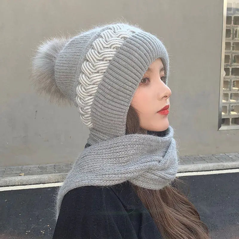 Lux Plush Knit Duo - Hat & Scarf Two in One Winter Set