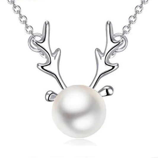 Winter Wonderland Reindeer Pearl Necklace - Christmas Gift!
