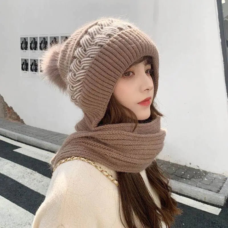 Lux Plush Knit Duo - Hat & Scarf Two in One Winter Set