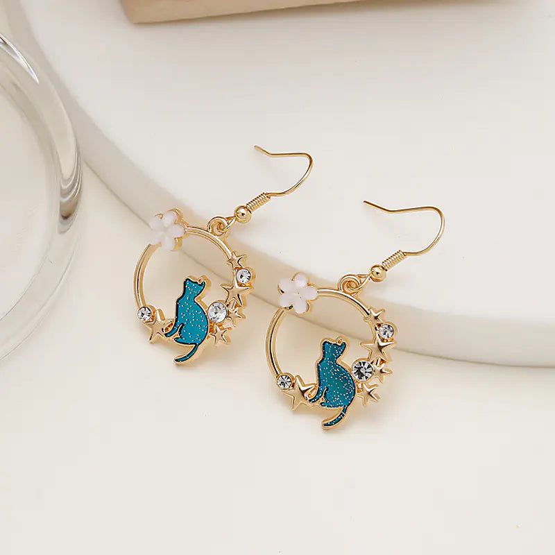 Cute Kitten Circle Dangle Earrings