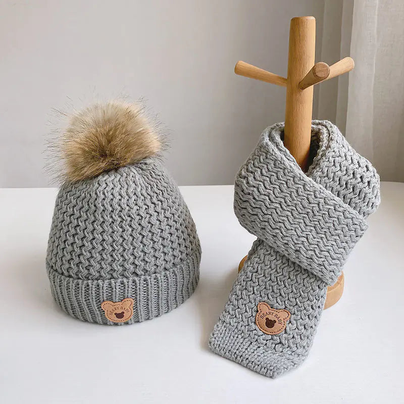 Snuggle Cub Children's Winter Hat and Scarf Set for Boys and Girls