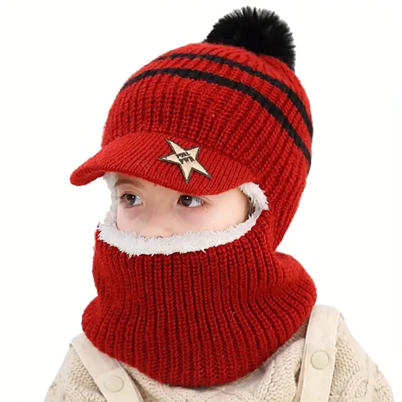 WinterWhimsy Kids Velvet Lined Hat & Neck Warmer One-piece Duo