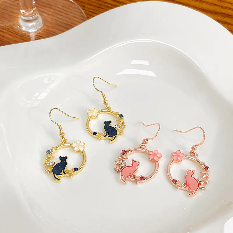 Cute Kitten Circle Dangle Earrings
