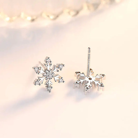 Festive Glow Diamond Snowflake Silver Earrings