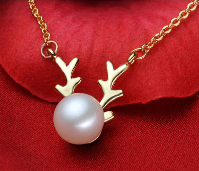 Winter Wonderland Reindeer Pearl Necklace - Christmas Gift!