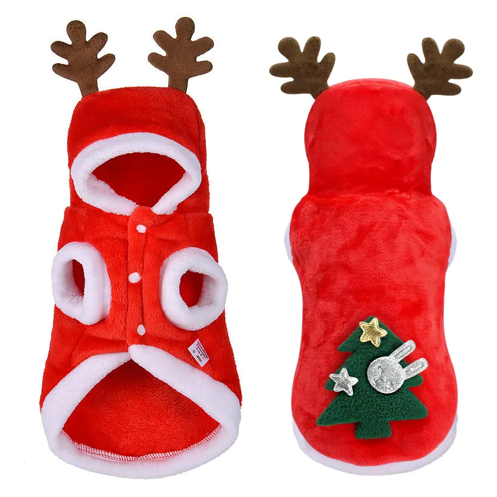 Festive Furry Fashion: Red Reindeer Velvet Pet Outfit!