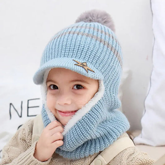 WinterWhimsy Kids Velvet Lined Hat & Neck Warmer One-piece Duo
