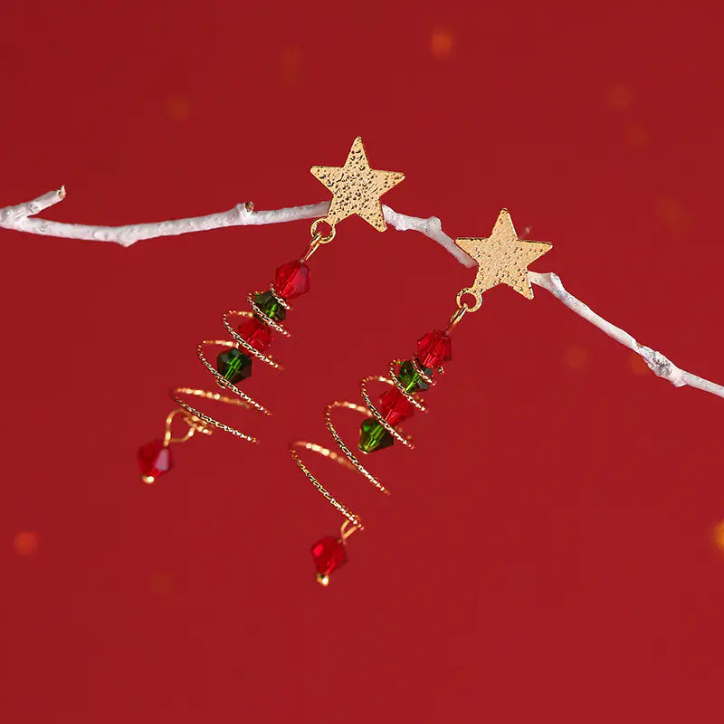 Festive Starlight Needle Christmas Tree Earrings