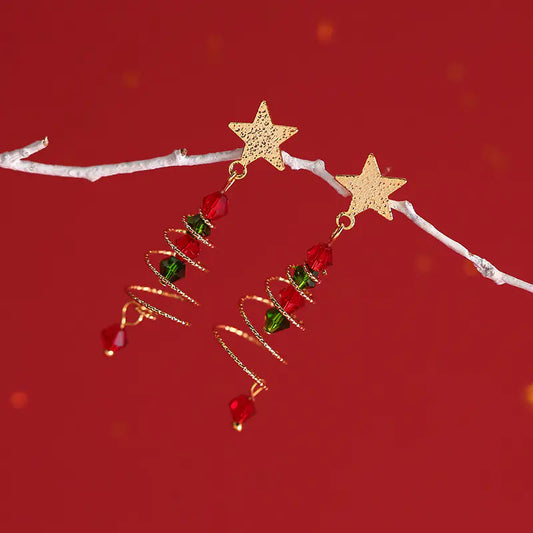Festive Starlight Needle Christmas Tree Earrings