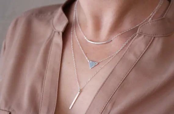 Multilayer Strip and Triangle Tube Pendant Necklace