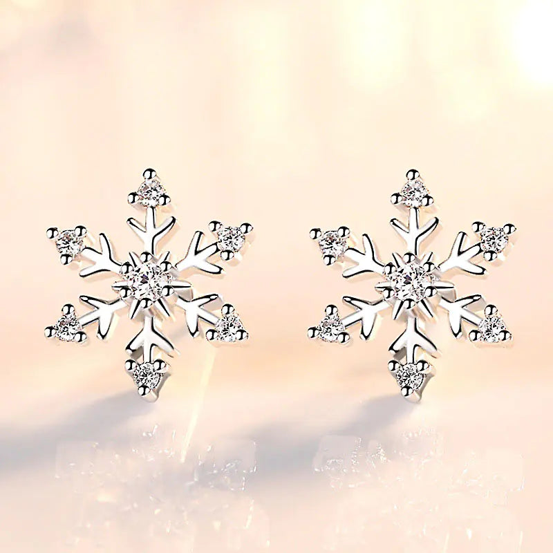 Festive Glow Diamond Snowflake Silver Earrings
