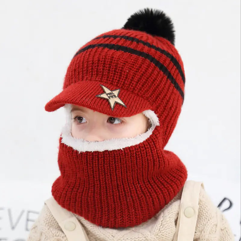 WinterWhimsy Kids Velvet Lined Hat & Neck Warmer One-piece Duo